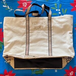 Victoria's Secret Cream and Gold Tote Bag